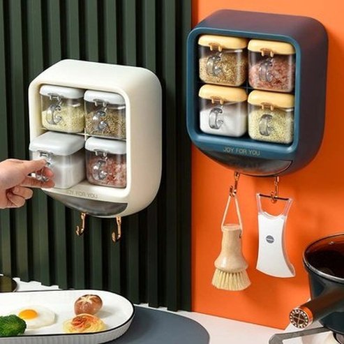 Wall-mounted Seasoning Box Salt Pepper Spice Rack Jar Sugar Bowl For Kitchen Gadget Device Sets Spice Box Organizer. Kitchen Organizers. Type: Spice Organizers.