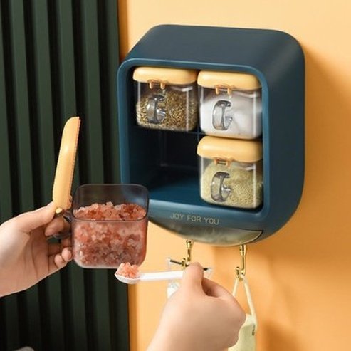 Wall-mounted Seasoning Box Salt Pepper Spice Rack Jar Sugar Bowl For Kitchen Gadget Device Sets Spice Box Organizer. Kitchen Organizers. Type: Spice Organizers.