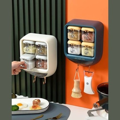 Wall-mounted Seasoning Box Salt Pepper Spice Rack Jar Sugar Bowl For Kitchen Gadget Device Sets Spice Box Organizer. Kitchen Organizers. Type: Spice Organizers.