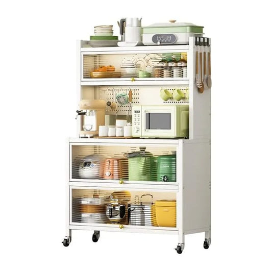 Wheeled Metal Storage Cabinet with Pegboard – Heavy Duty Kitchen & Utility Organizer