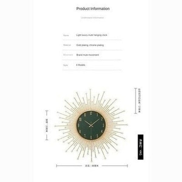 Decor Wall Clock Wall Clocks Gold Decorative Golden Luxury Sun Wall Clock · Dondepiso