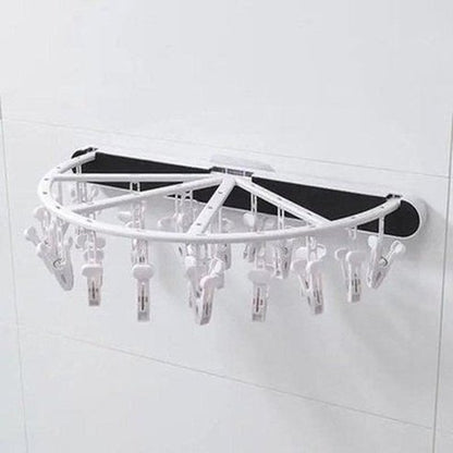 Foldable Wall-Mounted Plastic Clothes Drying Rack with 24 Clips