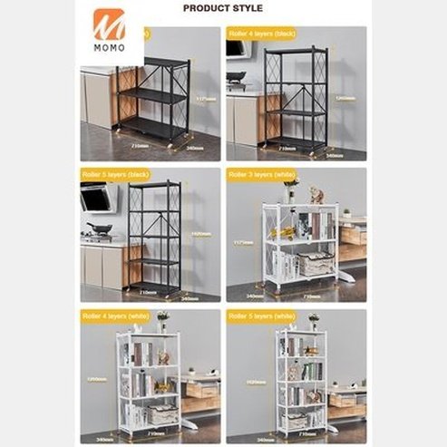Three/ Four / Five Layers Kitchen Folding Rack With Wheels Accessories Shelves/Commodity Office Home Storage 5 Application Shelf