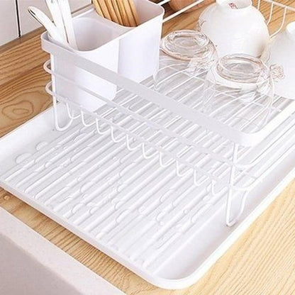  2 Layers Metal Dish Holder Rack With Drain Board 