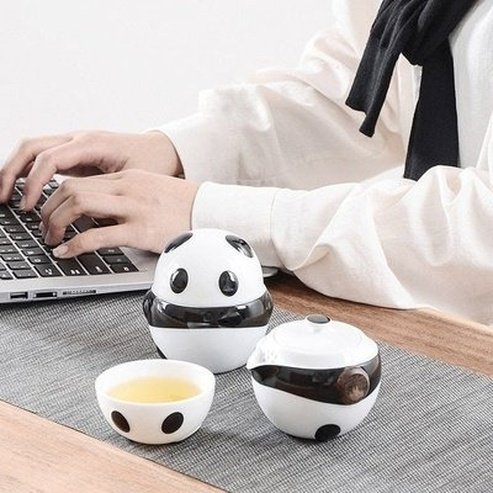 Ceramic Panda Teapot With 2 Cups Tea Sets A Travel Office Portable Chinese Tea Set Mini Carry Bag Teacup With Filter Fine Gift. Tableware: Coffee & Tea Sets.