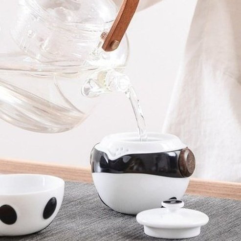 Ceramic Panda Tea Set With 2 Cups And Anti-Fall Cover A Travel Office Portable Chinese Tea Set Mini Carry Bag Teacup With Filter Fine Gift. Type: Coffee & Tea Sets.