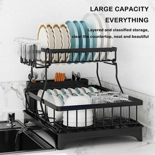 Metal Dish Drainer with Utensil Holder Rack. a must-have kitchen essential for storing and draining dishes. Kitchen Tools & Utensils > Dish Racks & Drain Boards