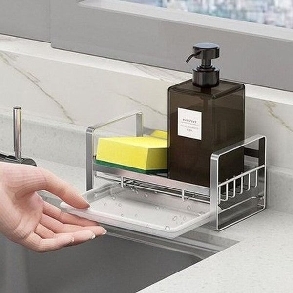 Large Sponge Holder Kitchen Sink Shelf Holder Cleaning Brush Soap Organizer Storage Rack with Drain Tray. Kitchen Organizers: Kitchen Utensil Holders & Racks.