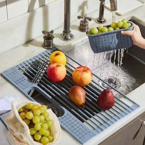 Roll Up Dish Drainer Over Sink Sheet Bottle Food Drainer Strainer Basket Strainer Drainer Tableware Dish Storage. Kitchen Tools and Utensils: Dish Racks and Drain Boards.