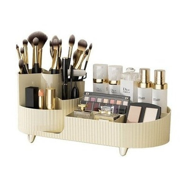 Two Layers Rotating Desktop Makeup Storage Holder Large Capacity Cosmetic Organizer Tray Lipstick Eyeshadow. Color: Beige. Type: Household Storage Containers.