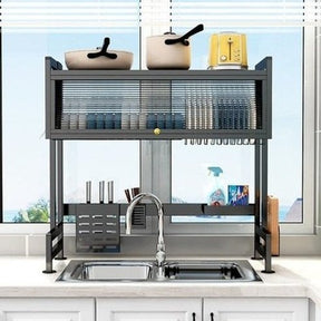 Dish Rack Adjustable Dust Proof Shelf with Cabinet