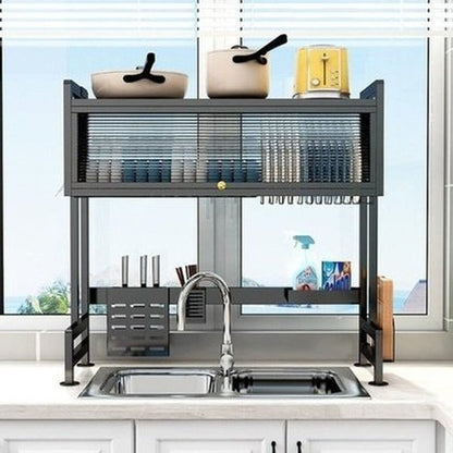 Dish Rack Adjustable Dust Proof Shelf with Cabinet