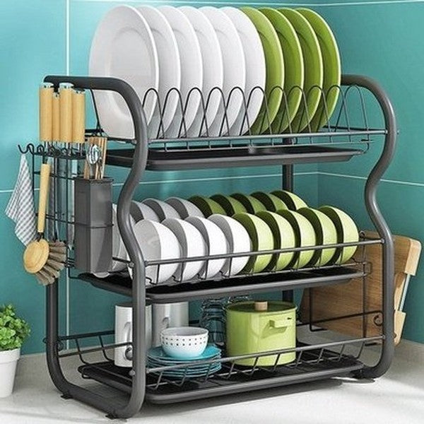 3 Tier Chrome-Plated Steel Dish Drainer Rack