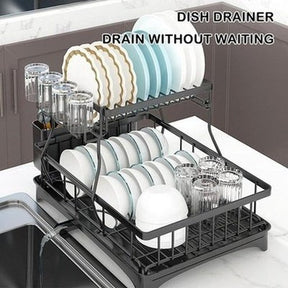Metal Dish Drainer with Utensil Holder Rack. a must-have kitchen essential for storing and draining dishes. Kitchen Tools & Utensils: Dish Racks & Drain Boards