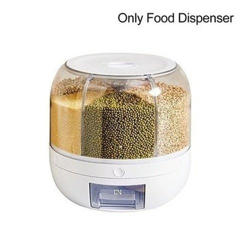 Clear 6 Grid Round Rice Cereal Organizer Container, 360° Rotating Grain Container, Dry Food Storage Box with Dispenser for Kitchen. Type: Food Storage Containers.