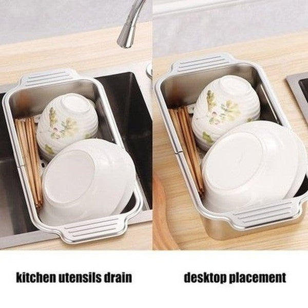 Retractable Drainage Rack Dish Drainer Expandable Stainless Steel Dish Drying Rack Portable Sink Organizer. Kitchen Tools & Utensils: Colanders & Strainers.