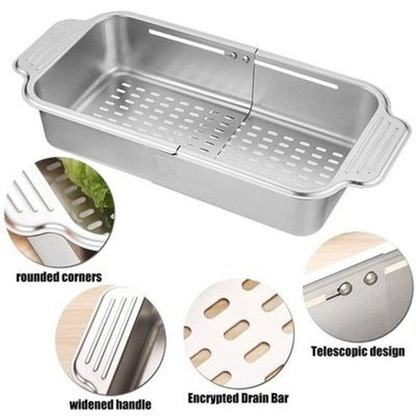 Retractable Drainage Rack Dish Drainer Expandable Stainless Steel Dish Drying Rack Portable Sink Organizer. Kitchen Tools & Utensils: Colanders & Strainers.