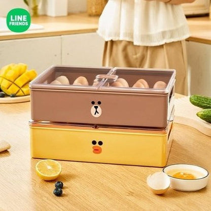 LINE FRIENDS Kawaii Anime Hobby Brown Sally Household Egg Storage Box Fresh-Keeping Egg Rack Put Egg Basket Holder. Food Storage: Food Storage Containers.