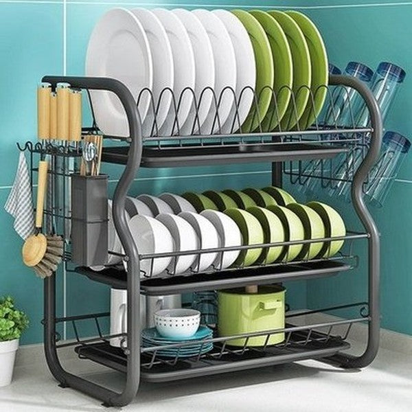 3 Tier Chrome-Plated Steel Dish Drainer Rack