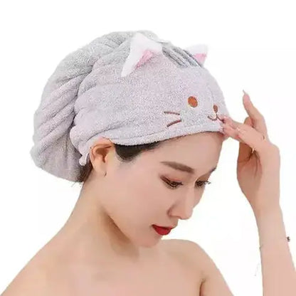 Cartoon Hair Towel Bath Towels & Washcloths grey Coral velvet cartoon hair towel quick dry women – Dondepiso