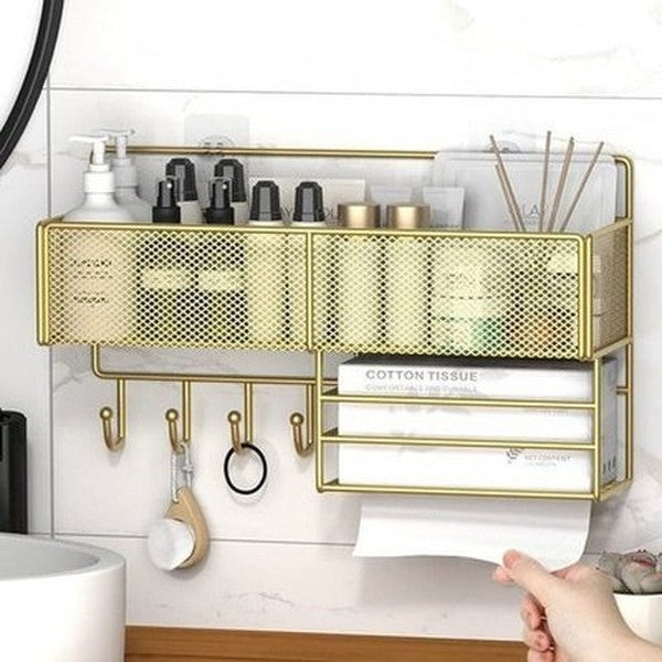 Gold Bathroom Shelf Bathroom Accessory Mounts Iron Mesh Shampoo Shower Rack · Dondepiso