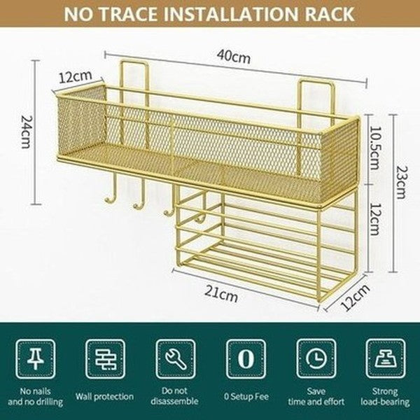 Gold Bathroom Shelf Bathroom Accessory Mounts Iron Mesh Shampoo Shower Rack · Dondepiso