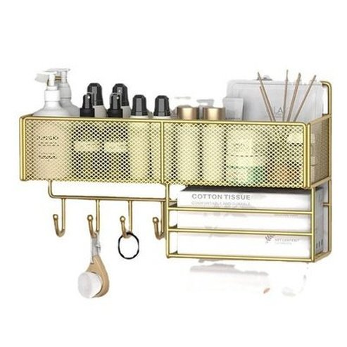 Gold Bathroom Shelf Bathroom Accessory Mounts Gold Iron Mesh Shampoo Shower Rack · Dondepiso