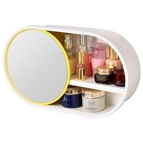 Hanging Cosmetic Box Bathroom Accessory Mounts White + Yellow Wall Makeup Accessories Storage Box With Mirror · Dondepiso