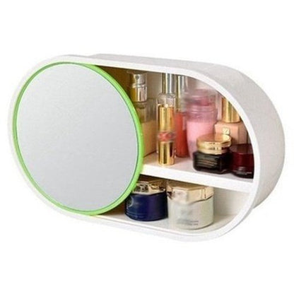 Hanging Cosmetic Box Bathroom Accessory Mounts White + Green Wall Makeup Accessories Storage Box With Mirror · Dondepiso