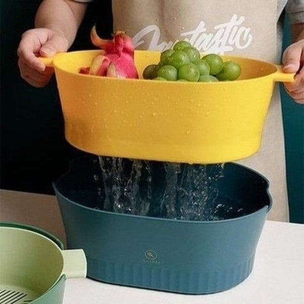 Double Drain Basket Bowl Colanders & Strainers Red-S Double Basket Food Colander Bowl - Dondepiso