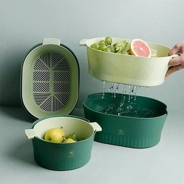 Double Drain Basket Bowl Colanders & Strainers Double Basket Food Colander Bowl - Dondepiso
