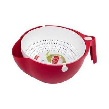 Fruit drain basket Colanders & Strainers Red Double Layer Vegetable Strainer Bowl for Sink – Dondepiso