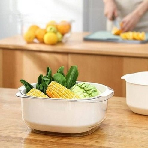 Vegetable Strainer Drainer PET Plastic Material Stackable Drain Bowl Large Capacity Durable Vegetable Cleaning Drain Bowl