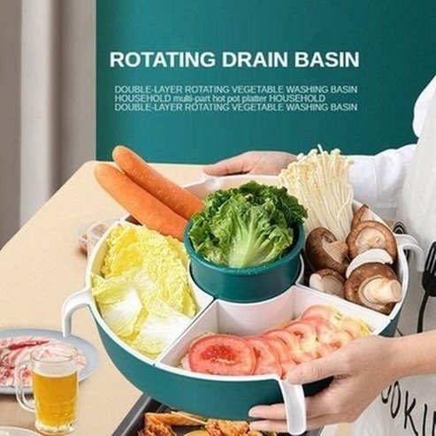 Bowl Rotation Strainer Colanders & Strainers Blue Round Sink Strainer Fruit and Vegetable Drainer – Dondepiso