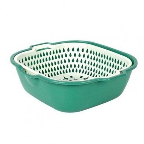 Food washing bowl Colanders & Strainers Green Silicone Double Layer Food Wash Drainer Bowl – Dondepiso