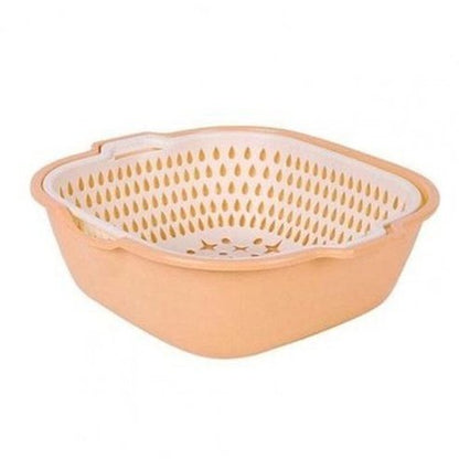 Food washing bowl Colanders & Strainers Beige Silicone Double Layer Food Wash Drainer Bowl – Dondepiso