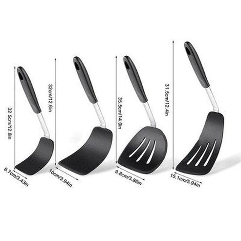 Set Frying Spatulas Cookware Sets Black 4 Pieces Set Fry Spatulas Strainer Hand · Dondepiso