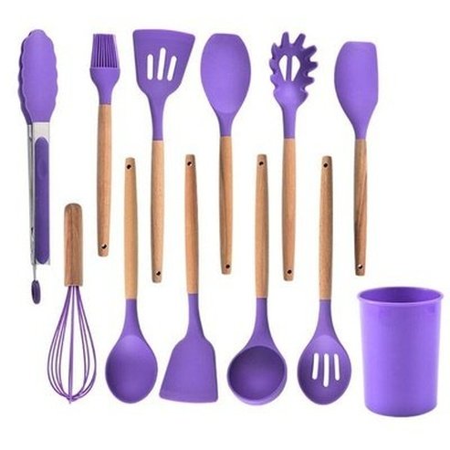 Silicone  Cooking Tools Set Cookware Sets Purple Silicone Cookware Set With Storage Box · Dondepiso
