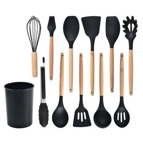 Silicone Cooking Tools Set Cookware Sets Black Silicone Cookware Set With Storage Box · Dondepiso