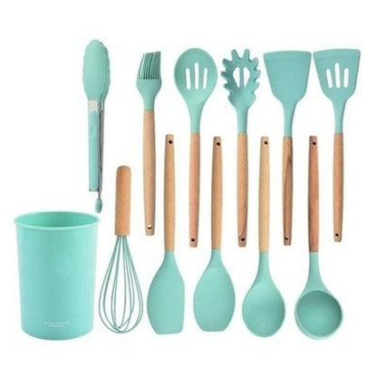 Silicone  Cooking Tools Set Cookware Sets Light Green Silicone Cookware Set With Storage Box · Dondepiso