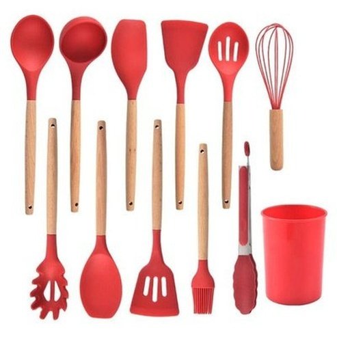Silicone Cooking Tools Set Cookware Sets Red Silicone Cookware Set With Storage Box · Dondepiso