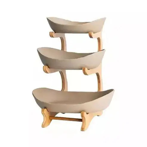 Fruit Tower Stand Decorative Trays Beige 3 Tiers Decorative Plastic Fruit Tower · Dondepiso