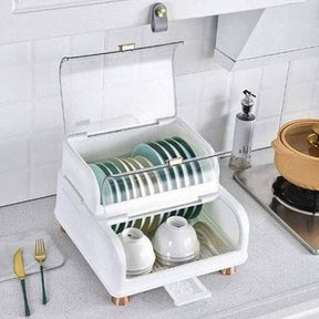 Tableware Storage Box Dish Racks & Drain Boards 2 Layer Dish Drainer Storage Box with Lid – Dondepiso