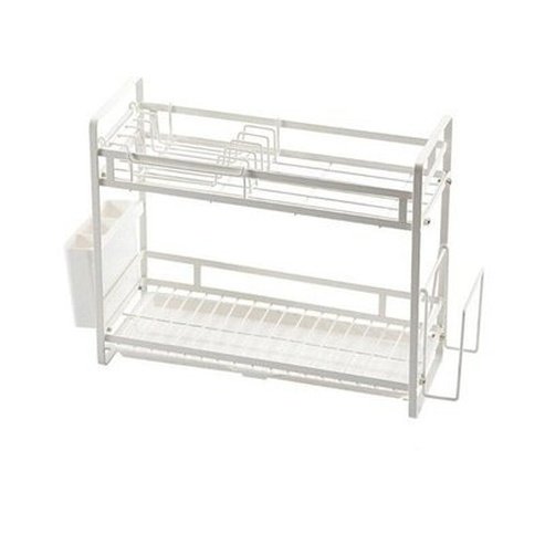Dish Drying Rack Dish Racks &Drain Boards White 2-Tier Metal Dish Drainer With Cutting Board · Dondepiso