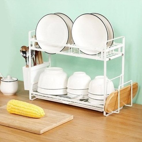 Dish Drying Rack Dish Racks & Drain Boards White 2-Tier Metal Dish Drainer With Cutting Board · Dondepiso
