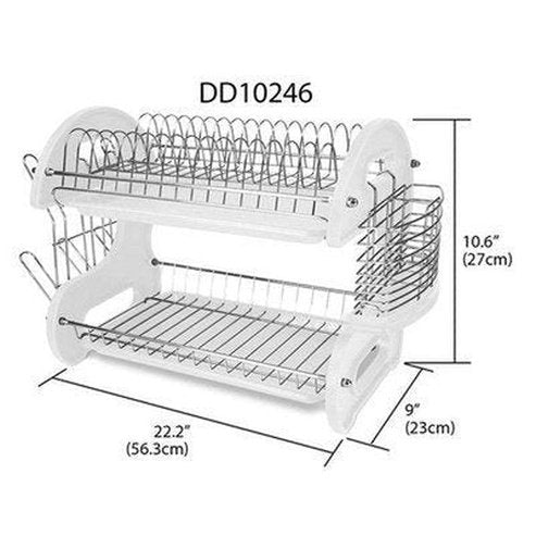 2-Tier Dish Drainer Dish Racks & Drain Boards White Cookware Organizer 2-Tier Plastic Dish Drainer - Dondepiso