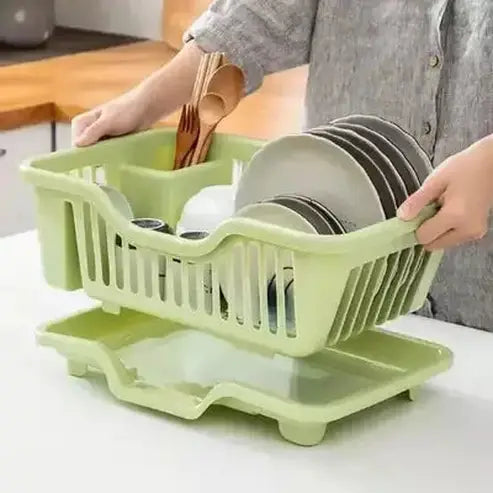 Foldable Heavy-Duty Plastic Dish Rack Kitchen Dish Drainer Home Tableware Storage Shelf Basket Sink Drying Organizer with Tray