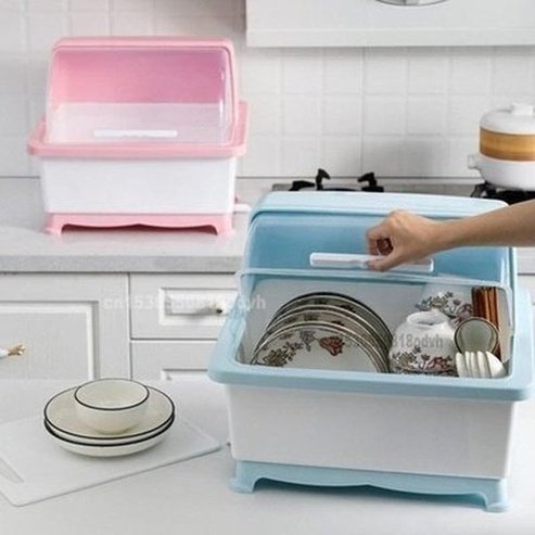 Dish Storage Box Dish Racks & Drain Boards Kitchenware Storage Dish Organizer Box With Lid - Dondepiso