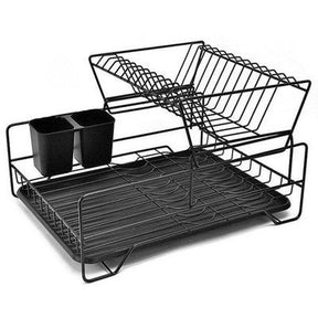 Iron Dish Drainer Organizer Dish Racks & Drain Boards Black Stainless Steel Mesh Dish Drainer with Tray · Dondepiso
