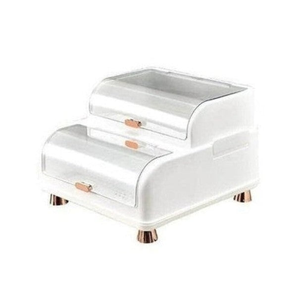 Tableware Storage Box Dish Racks & Drain Boards White 2 Layer Dish Drainer Storage Box with Lid – Dondepiso